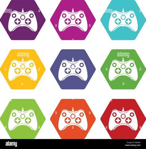 Video Game Controller Icon Set Color Hexahedron Stock Vector Image