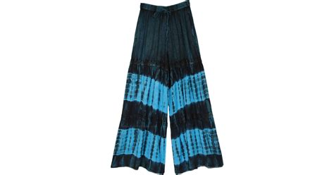 Stonewashed Tie Dye Bluemine Wide Leg Pants With Lace Blue Split