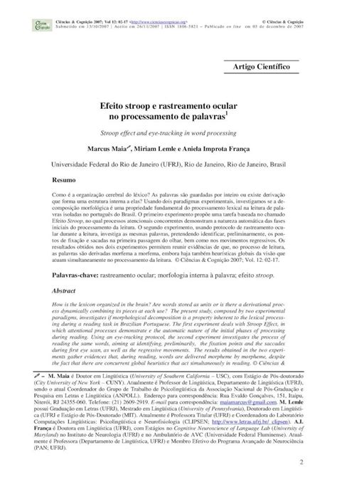 Pdf Efeito Stroop E Rastreamento Ocular No Processamento De · Memória Lexical Conduzindo