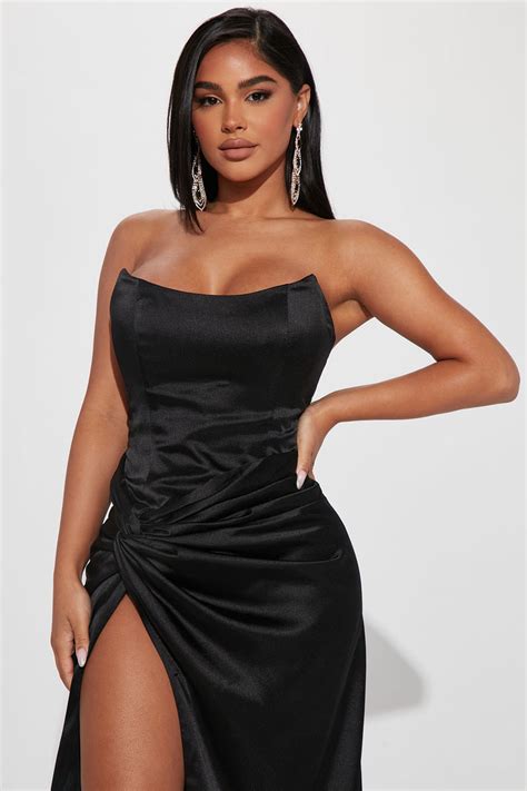 Teagan Satin Maxi Dress Set Black Fashion Nova Dresses Fashion Nova