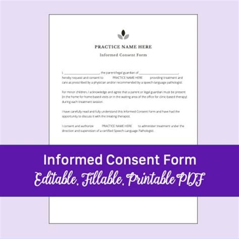 Informed Consent Form For Speech Therapy Editable Fillable Printable