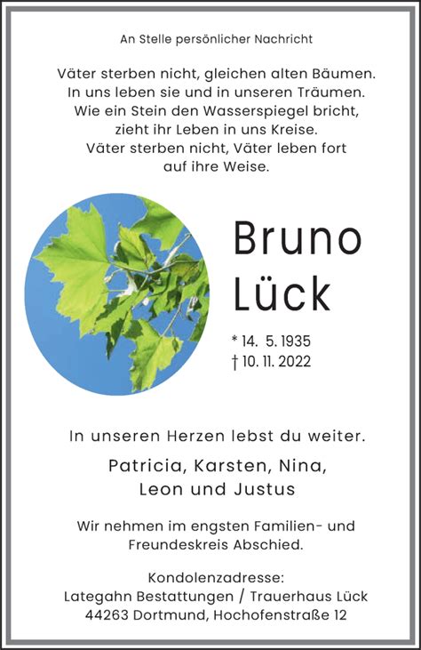 Traueranzeigen Von Bruno L Ck Trauer In Nrw De