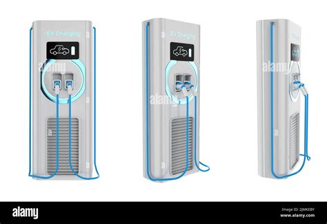 D Rendering Group Of Ev Charging Stations Or Electric Vehicle