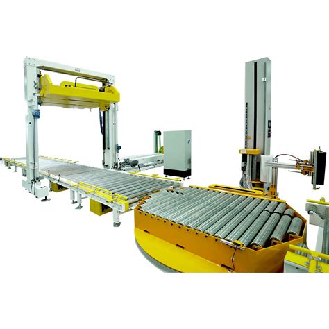 Automatic Online Pallet Wrapping Machine With Stretch Film Strapping