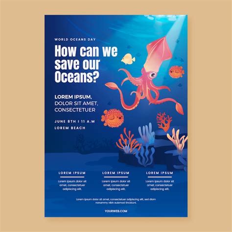 Free Vector Gradient Vertical Poster Template For World Oceans Day