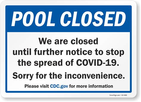 Swimming Pool Closed Signs Pool Temporarily Closed Signs