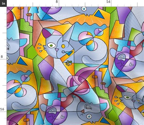 Cubist Cat Fabric Cubist Cats The Mininos By Mia Valdez Etsy