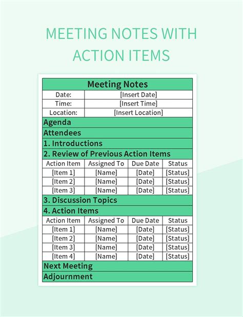 Effective Meeting Minutes Action Items For Enhanced Productivity Excel