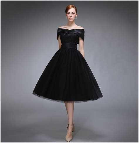 Black Tulle Lace V Neck Tea Length Cocktail Patry Dress