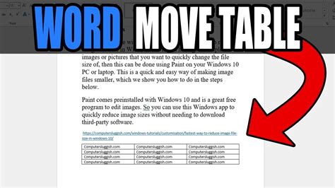 How To Move A Table In Word Youtube