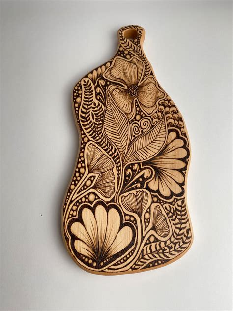 Handmade Charcuterie Board Pyrography Freehand Zentangle Design