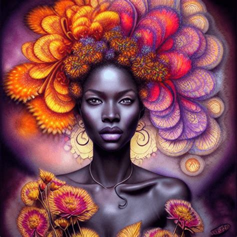 Dark Skinned Woman With Flowers · Creative Fabrica