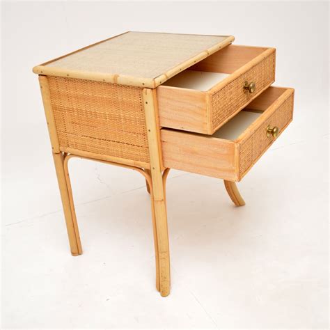 S Vintage Bamboo Rattan Side Table Chest Retrospective