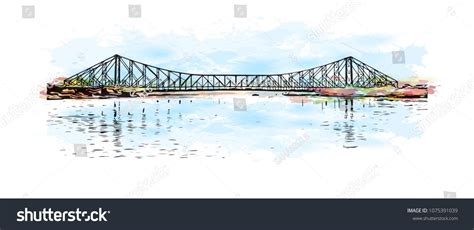 Howrah Bridge Of Kolkata City In West Bengal Watercolour Splash With