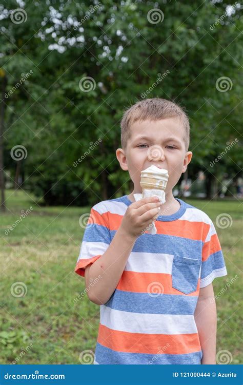 Funny Children Kids Little Boys Eating Ice Cream Stock Photo - Image of ...