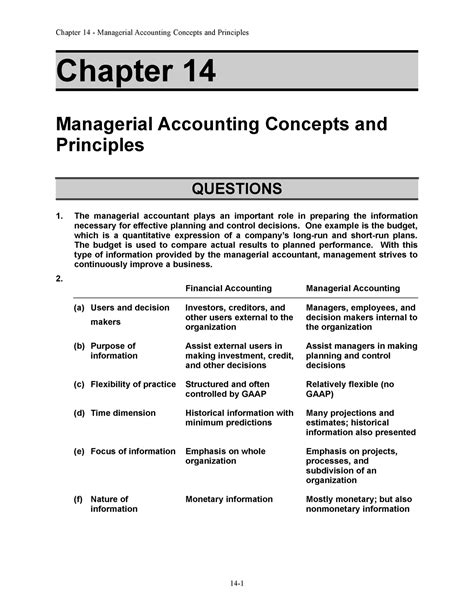 Chap014 Homework Chapter 14 Managerial Accounting Concepts And