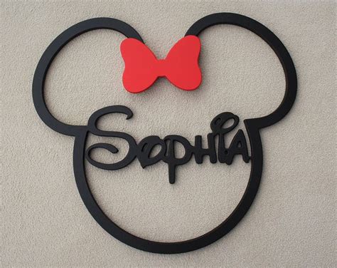 Disney Minnie Mouse Wooden Minnie Mouse With Bow Wooden Name Etsy