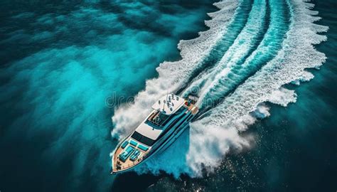 Top View On Speed Boat In Paradise Turquoise Ocean Water Generative Ai