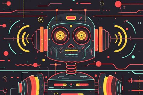 Retro Robot Illustration In Futuristic Setting Stock Illustration
