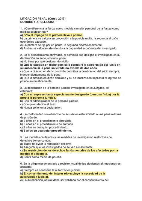 EXAMEN DRET PROCESSAL PENAL LITIGACIÓ PENAL CURS 2017 LITIGACIÓN