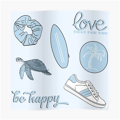 Light Blue Summer Beach Fun Sticker Pack Poster For Sale By The Goods