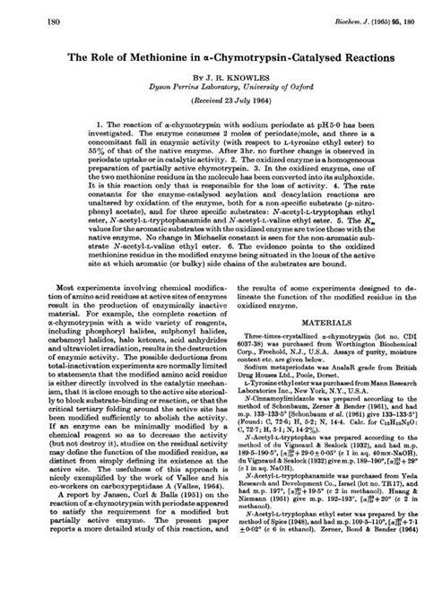 Pdf The Role Of Methionine And Chymotrypsin Catalysed Reactions