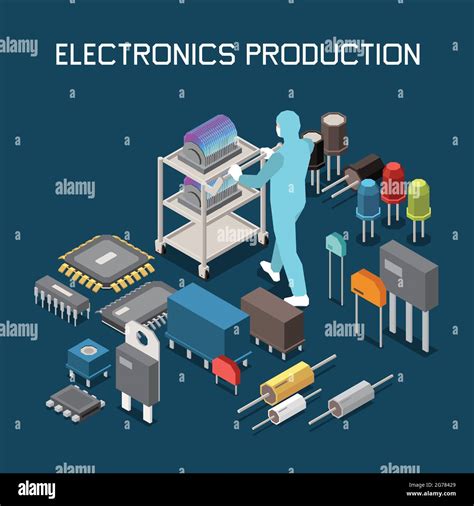 Semiconductor Chip Production Isometric Composition With Icons Of