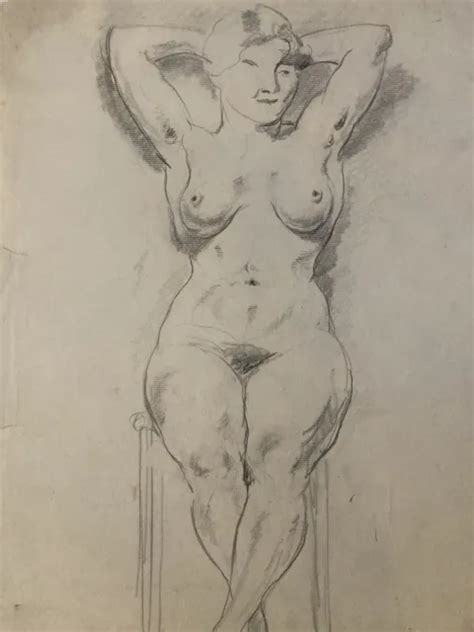 TRÈS BEAU DESSIN Ancien Nu Crayon Papier Femme Nue Erotique 1950 a