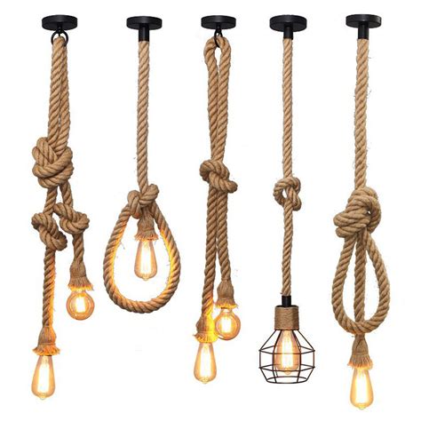 Vintage Hemp Rope Pendant Lights Attic Personality Industrial E