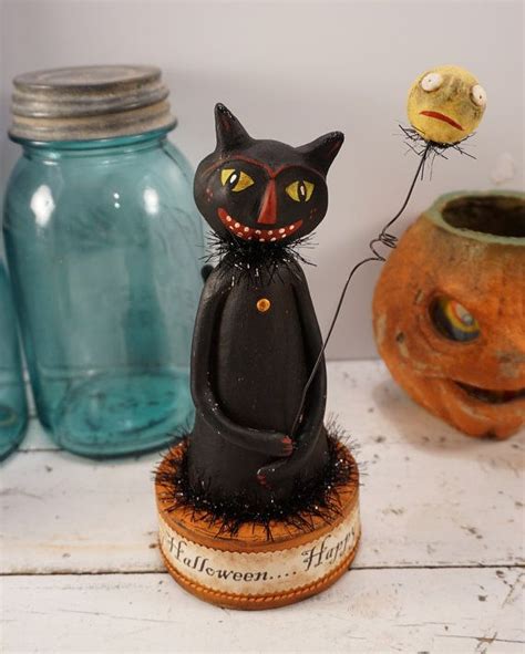 Halloween Folk Art Black Cat Vintage Style Halloween Decoration