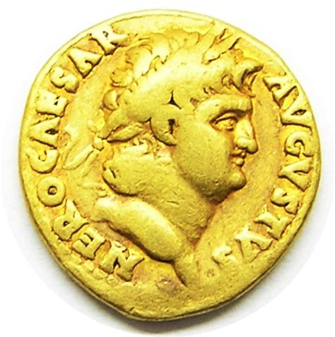 Ancient Roman gold aureus of emperor Nero / Jupiter the Guardian in Roman Coins