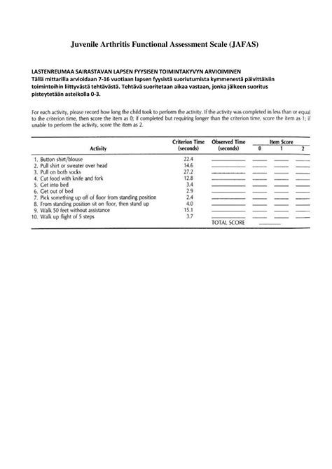 Juvenile Arthritis Functional Assessment Scale Jafas Pdf Docdroid