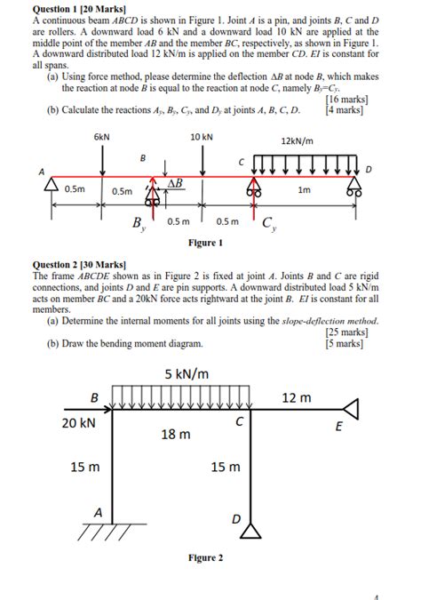 Solved Question 1 20 Marks A Continuous Beam Abcd Is Shown