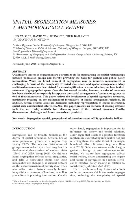 Pdf Spatial Segregation Measures A Methodological Review Spatial