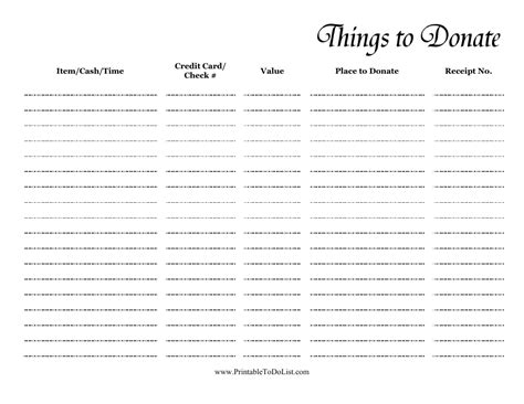 Printable Donation List Template