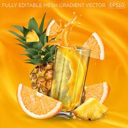 Realistic Orange Pineapple Juice Splash Vector Images Over