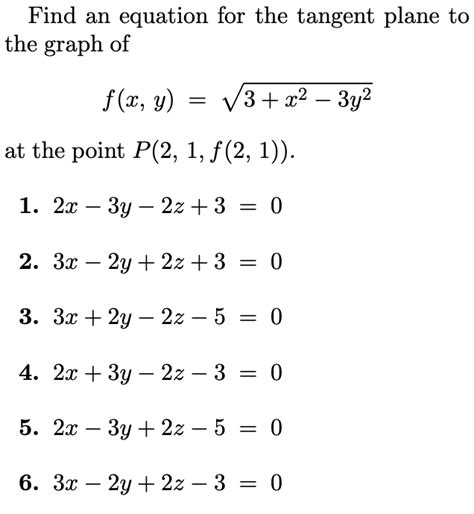 [solved] Find An Equation For The Tangent Plane At The Po