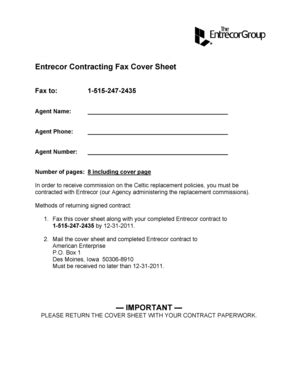 Fillable Online Entrecor Contracting Fax Cover Sheet Buawebcom Fax