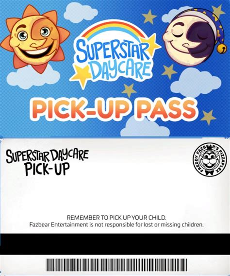 A Ticket For The Superstar Day Care Pick Up Pass With Cartoon