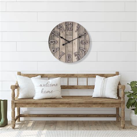 Westclox 15 5 Brown Farmhouse Style Wood Grain Analog Qa Wall Clock With Raised Numbers