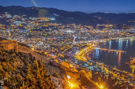 Alanya Antalya City With Castle And Sea Stock Photo At