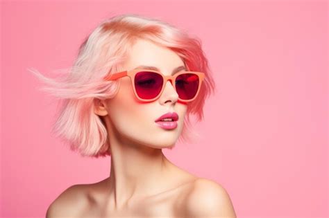 Premium Ai Image Beautiful Woman With Trendy Pink Sunglasses