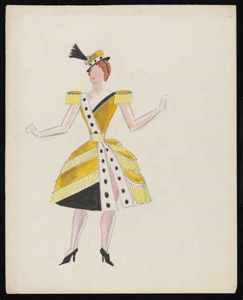 Untitled Costume Design Showing A Female Figure Wearing A Yellow And Black Dress With Tassle