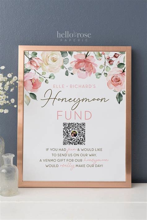 Honeymoon Fund Qr Code Wedding Sign Printable Venmo Zelle Wedding