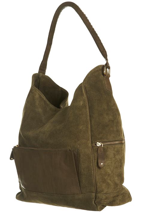 Lyst - Topshop Suede and Leather Shoulder Bag in Natural