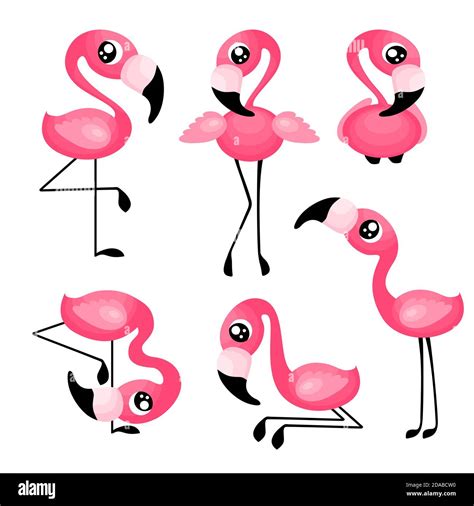 Cute Cartoon Flamingo Set Exotic Birds Collection Vector Illustration Stock Vector Image And Art