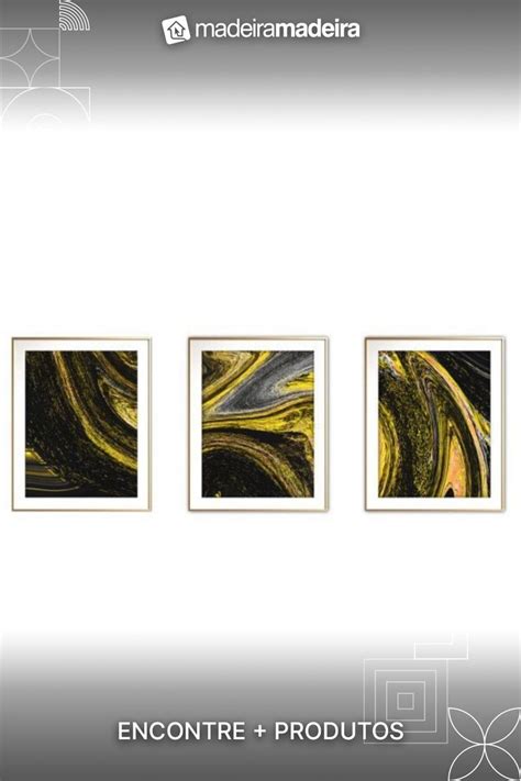 Quadro Mdf 45x96 Dourado Formas Abstratas Mod 285 MadeiraMadeira