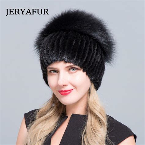 Buy Jeryafur Warm Real Natural Mink Fur Hat Female Mix Color Sliver Fox Fur Women Winter Hats