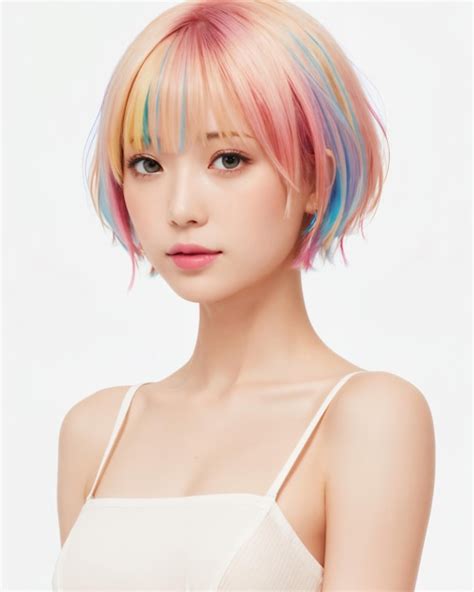 Premium Ai Image A Woman With Short Hair With Rainbow Colored Hair