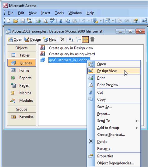 Ms Access 2003 Open A Query In Design View